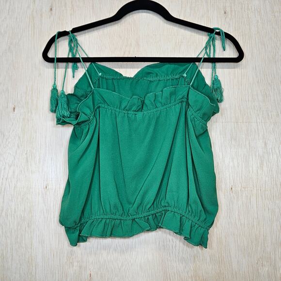Green Spaghetti Strap Ruffle EdgeTop Size Medium - Picture 2 of 5